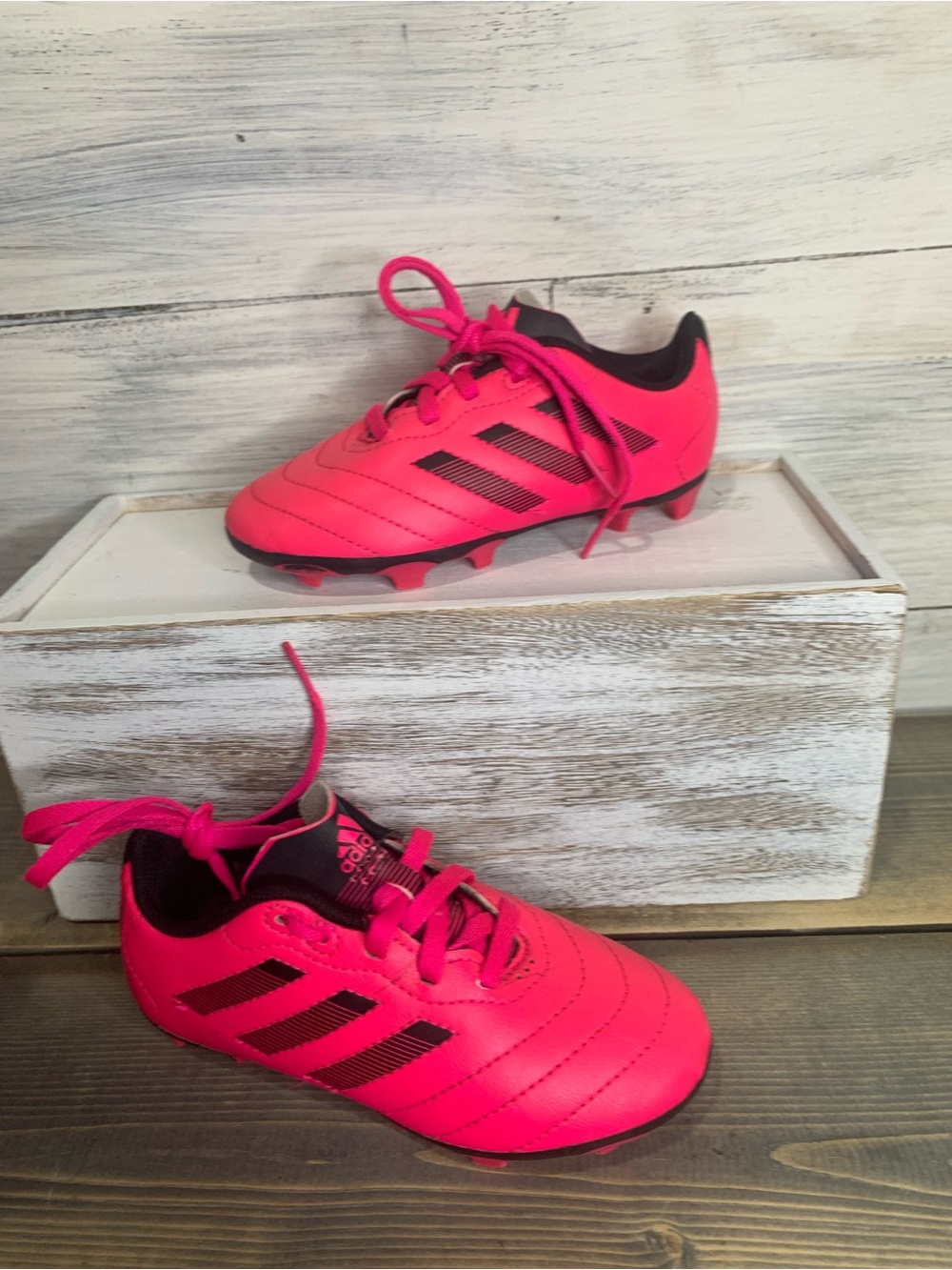 adidas Kids Bright Pink Soccer Cleats with Black Stripes